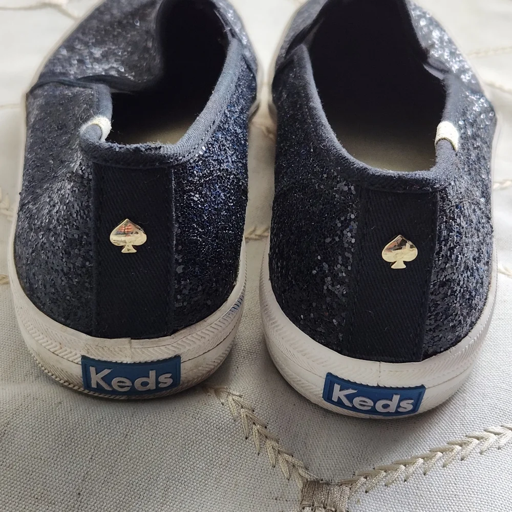 Keds x Kate Spade Black Glitter Slip-On Sneakers‎ 7.5 | Sparkle Champion Gold